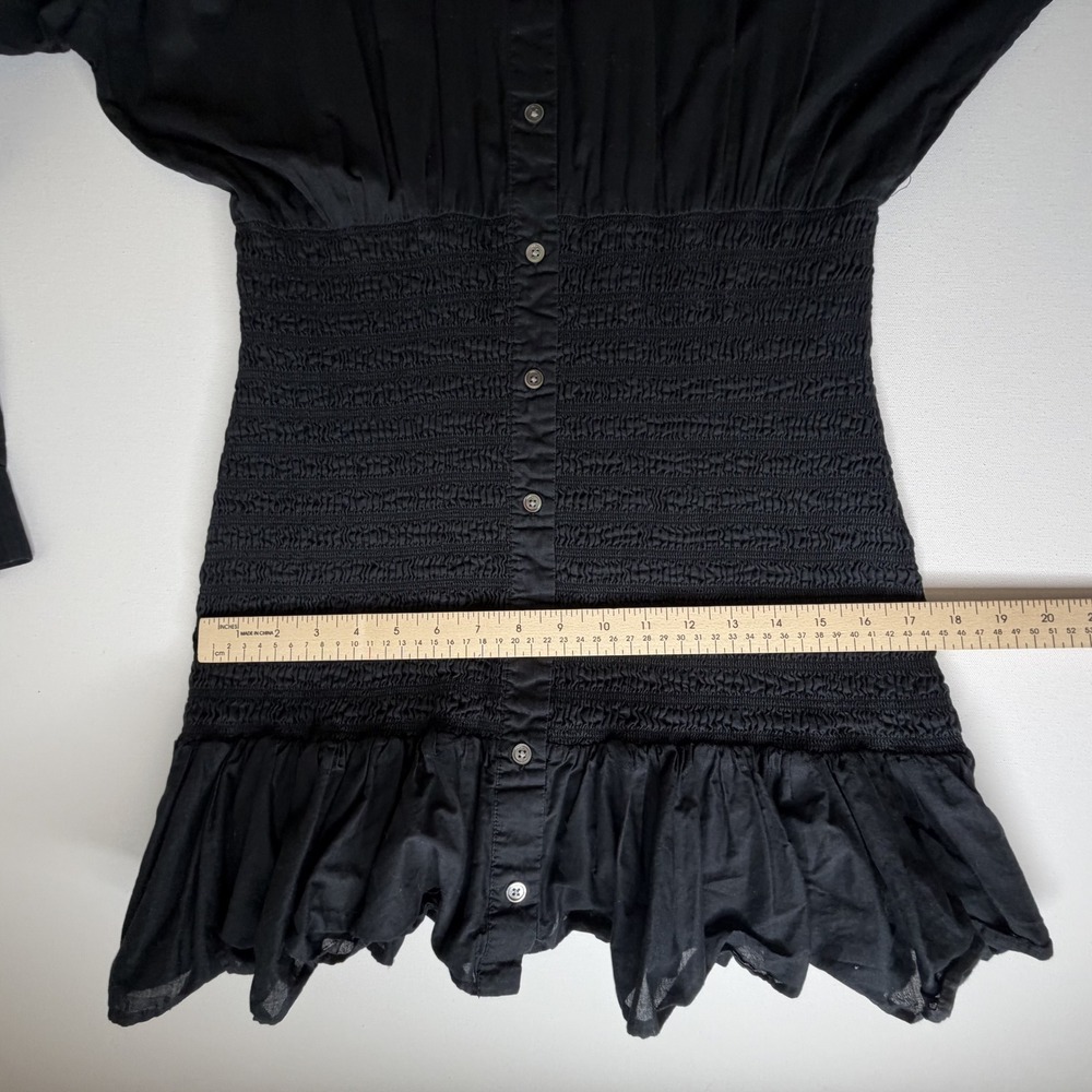 Veronica Beard Newport Dress Size 14 Black Cotton Smocked Minimalist Stretch LBD - Picture 16 of 16